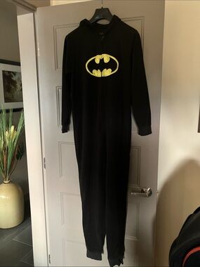 Batman Black & Yellow Logo Hooded Onesie Pajamas